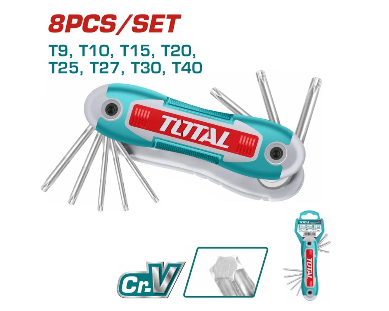 طقم مفتاح نجمة مشرشر ( 40 - 9 T ) مم قابل للطي TOTAL (( صناعي )) - THT1061846