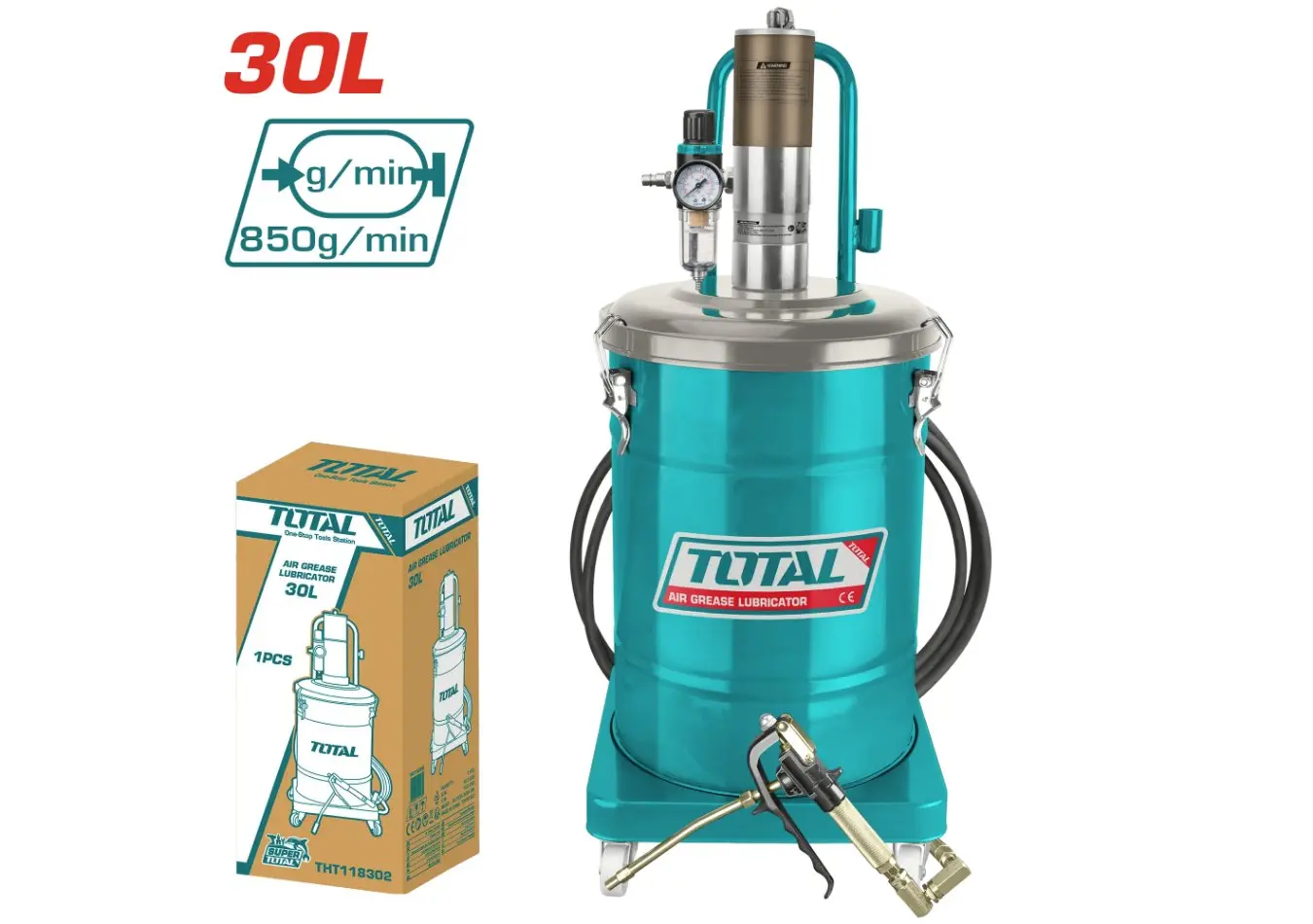 مشحمة سطل 30 لتر 24 كغ شحم TOTAL مع خرطوم 5 متر - THT118302