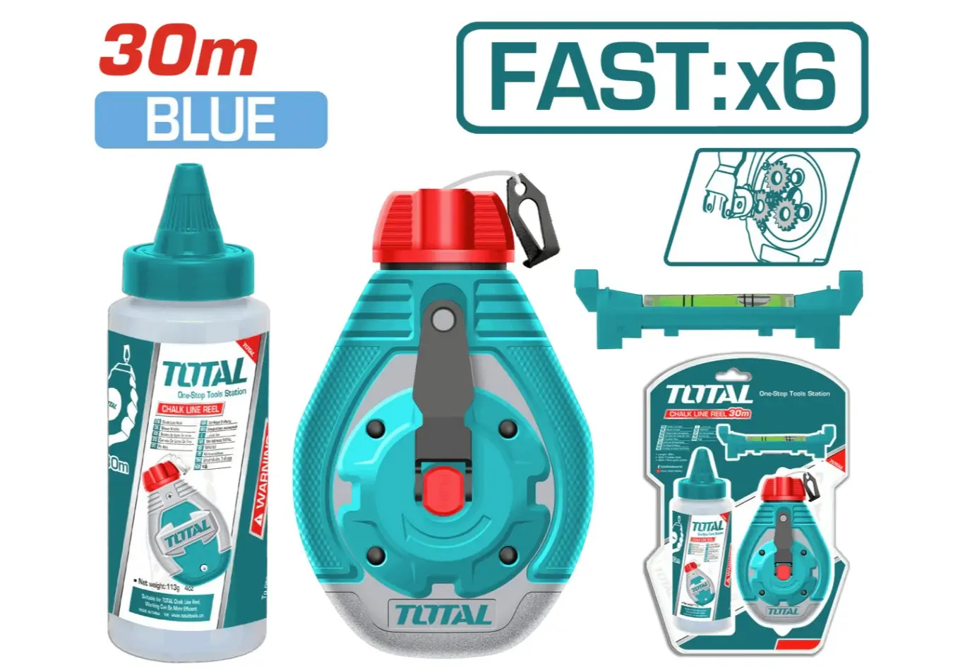 شقلة خيط 30 متر سريعة X6 مع عبوة مواد + زيبق TOTAL - THT666301
