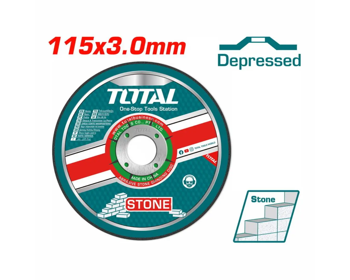 ديسك قص حجر 4.5 انش سماكة 3 ملم TOTAL رطب+جاف - TAC2221151