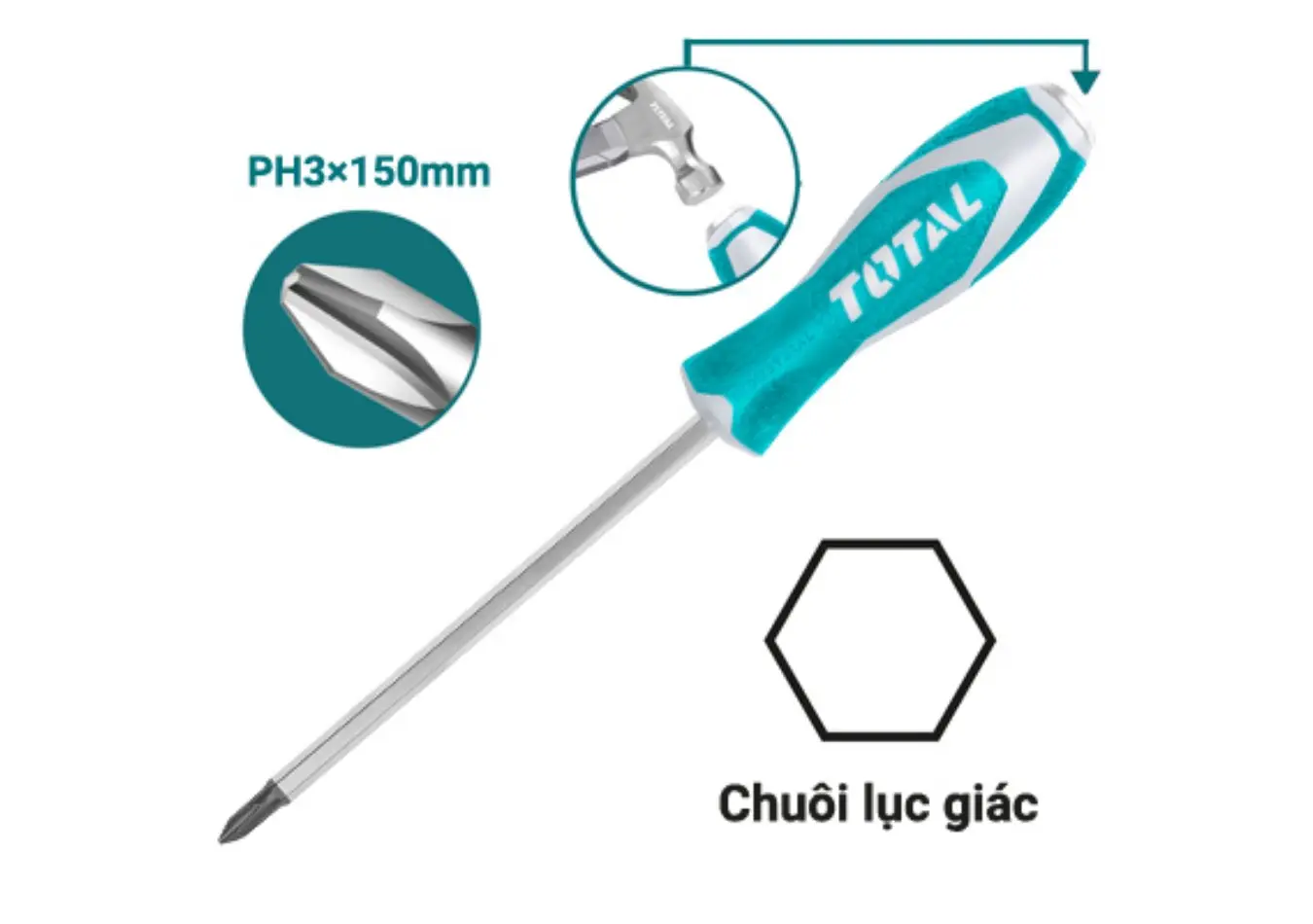 مفك براغي طرق مصالب ph3*150 ماركة TOTAL (( صناعي )) CRV - THTGTSPH3150
