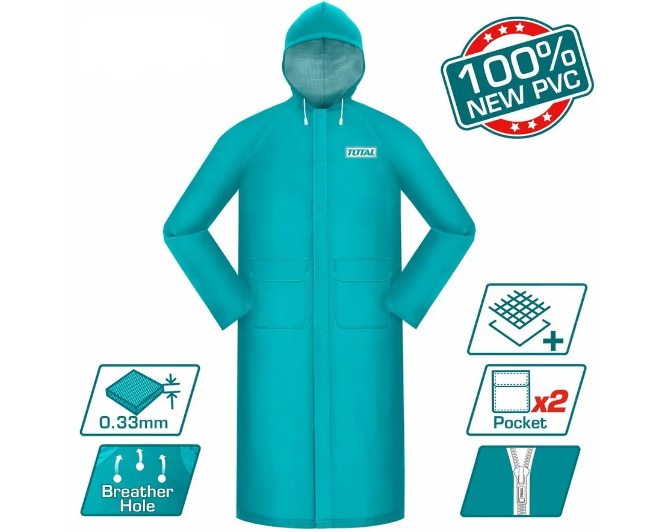 جاكيت مطري طويل (M) طول 120 سم TOTAL - THTRC031.M