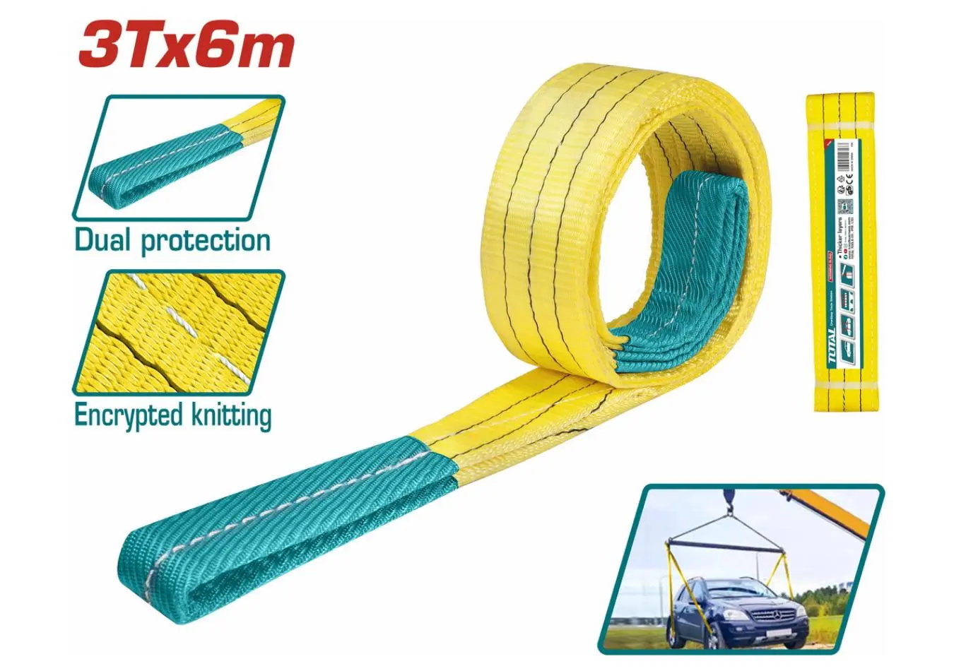 حبل شد + سفيفة تحميل 3طن طول 6متر عرض 9 سم ماركة TOTAL - THTWS0306