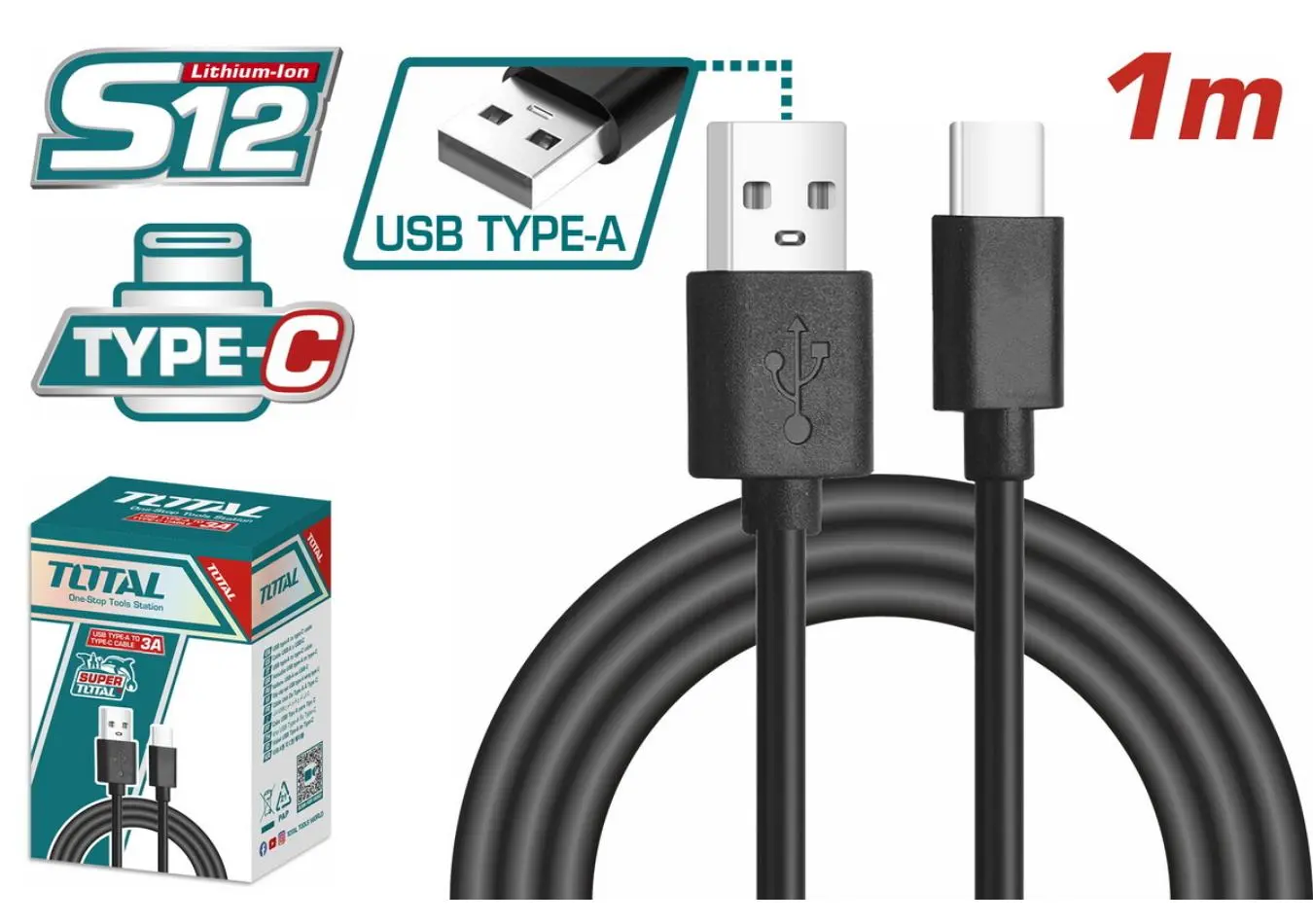 كبل شاحن TYPE-C// USB طول 1 متر ماركة TOTAL - TIUCC01
