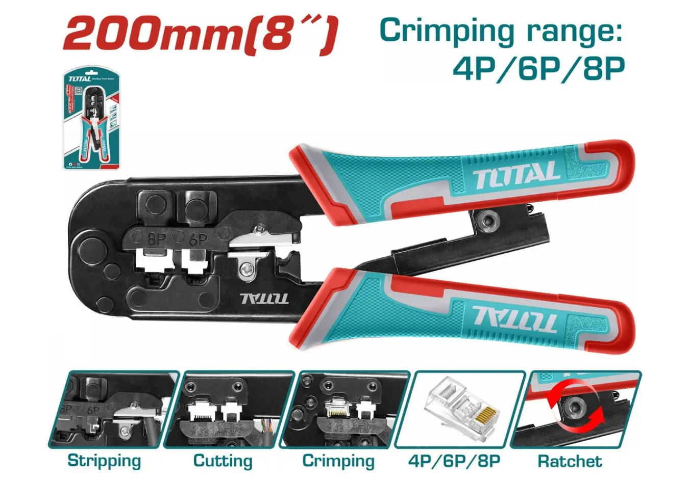 بانسة مكبس جكة كبل شبكة RJ قياس 8 انش 4P-6P-8P توفير عزم ماركة TOTAL - TMPCN5468R
