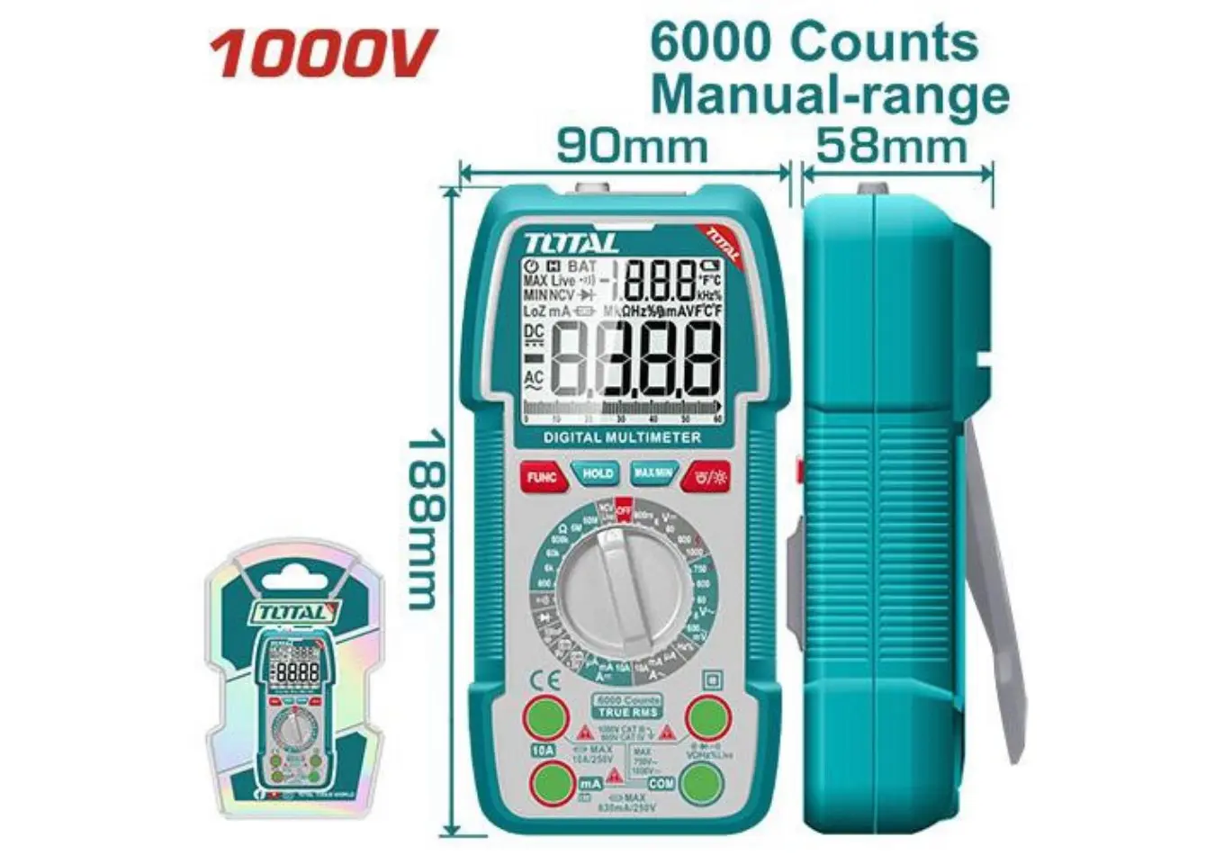 افو متر ديجتال 6000 عملية 1000 فولت - مقاومة + مكثفات + هرتز ماركة TOTAL - TMT5310002