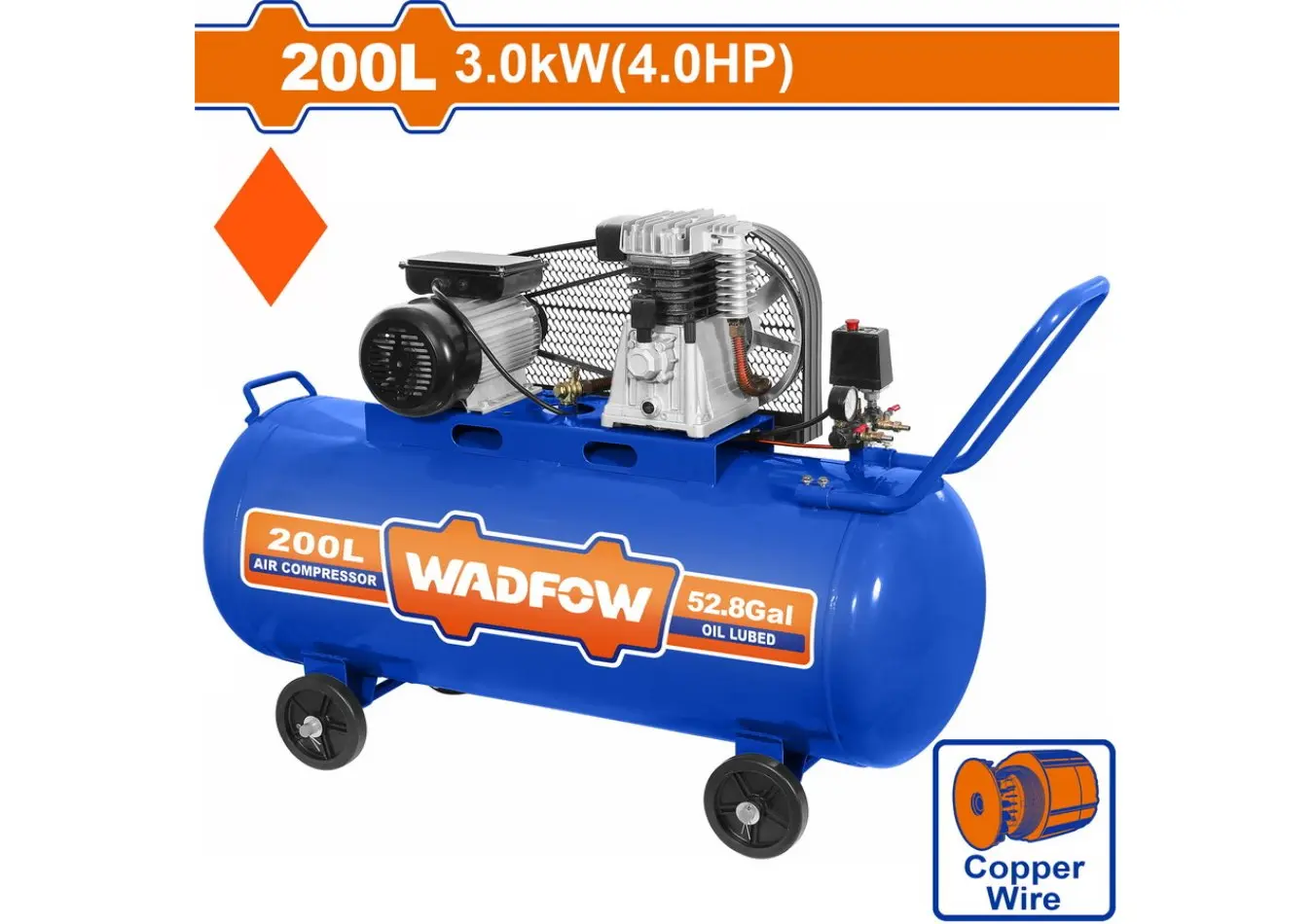 كمبرسور ضاغط هواء 200 ليتر 4 حصان فازونتر ملف نحاس ماركة WADFOW - WAP4R22