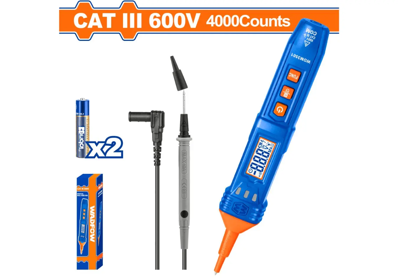 افومتر ديجتال قلم 600 فولت AC+DC مقاومة + مكثف ماركة WADFOW - WDM3501