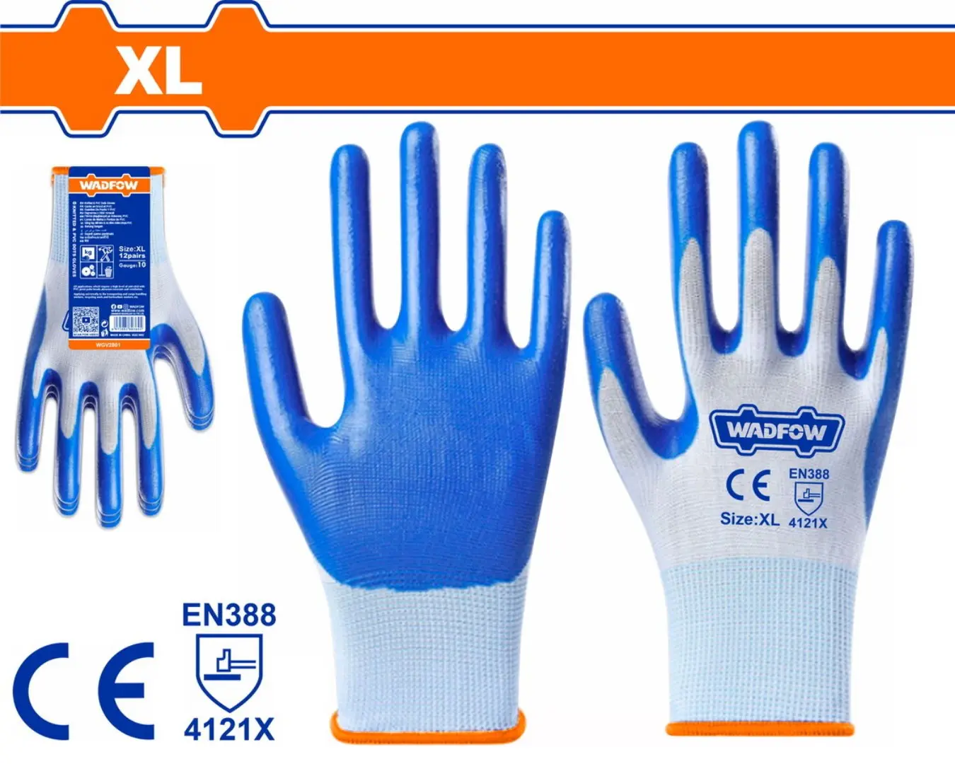 كف مطاطي XL مطلي بالنتريل WADFOW - WGV2801