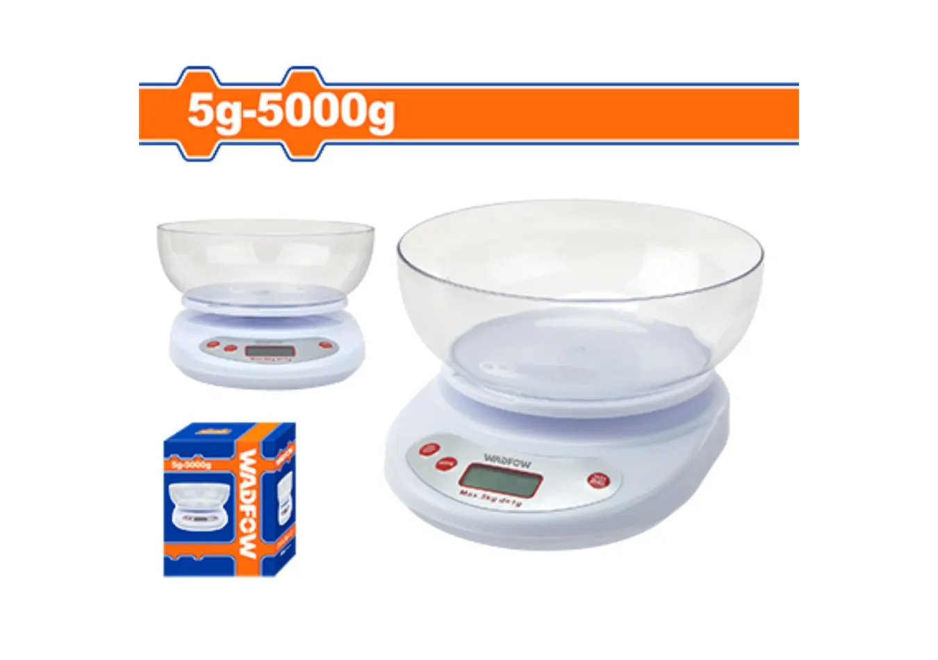 ميزان مطبخ الكتروني مع وعاء وزن 5 - 5000 غرام WADFOW - WKE5507