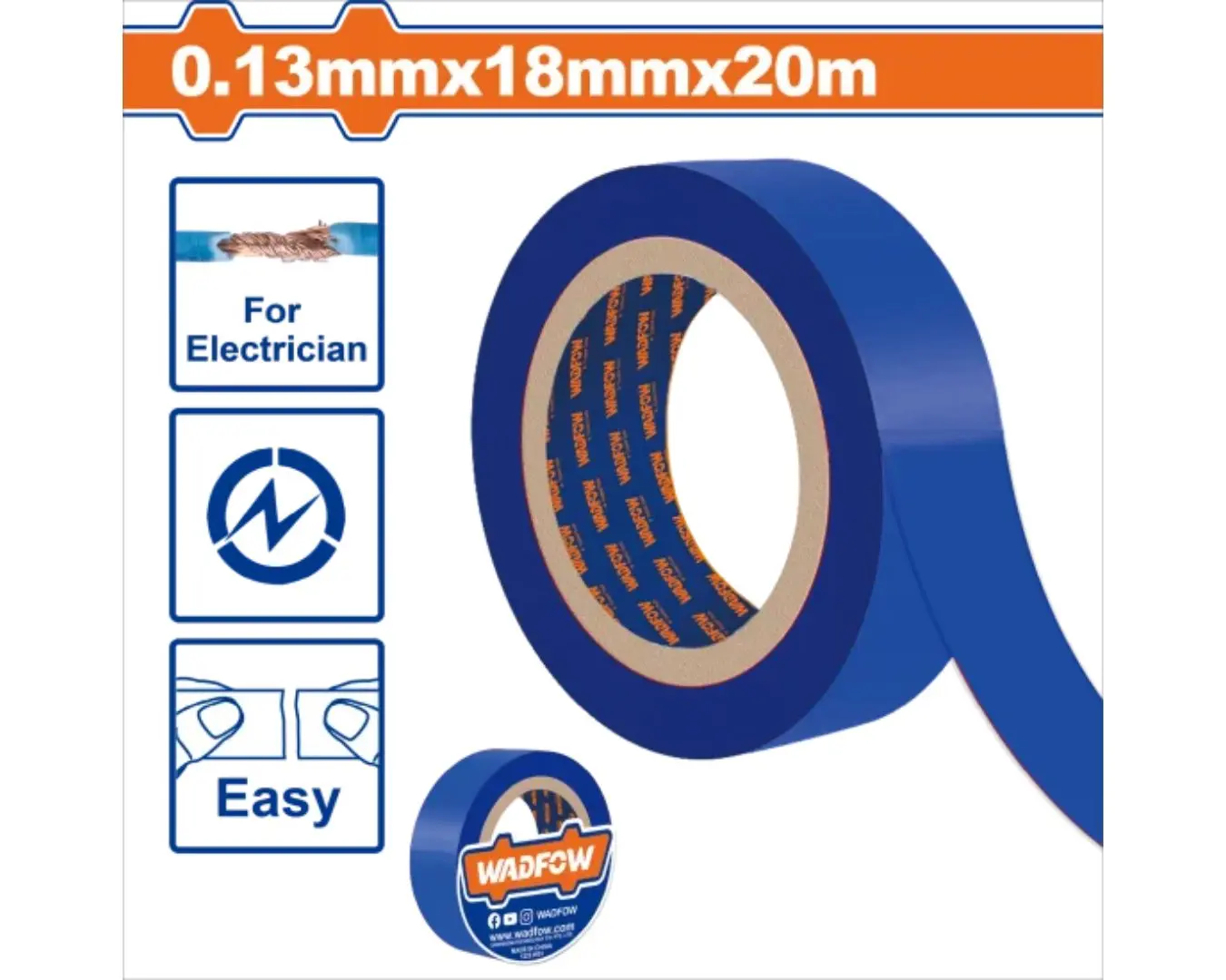 توال لاصق PVC لون ازرق طول 20 متر عرض 18 مم ماركة WADFOW - WPN1010
