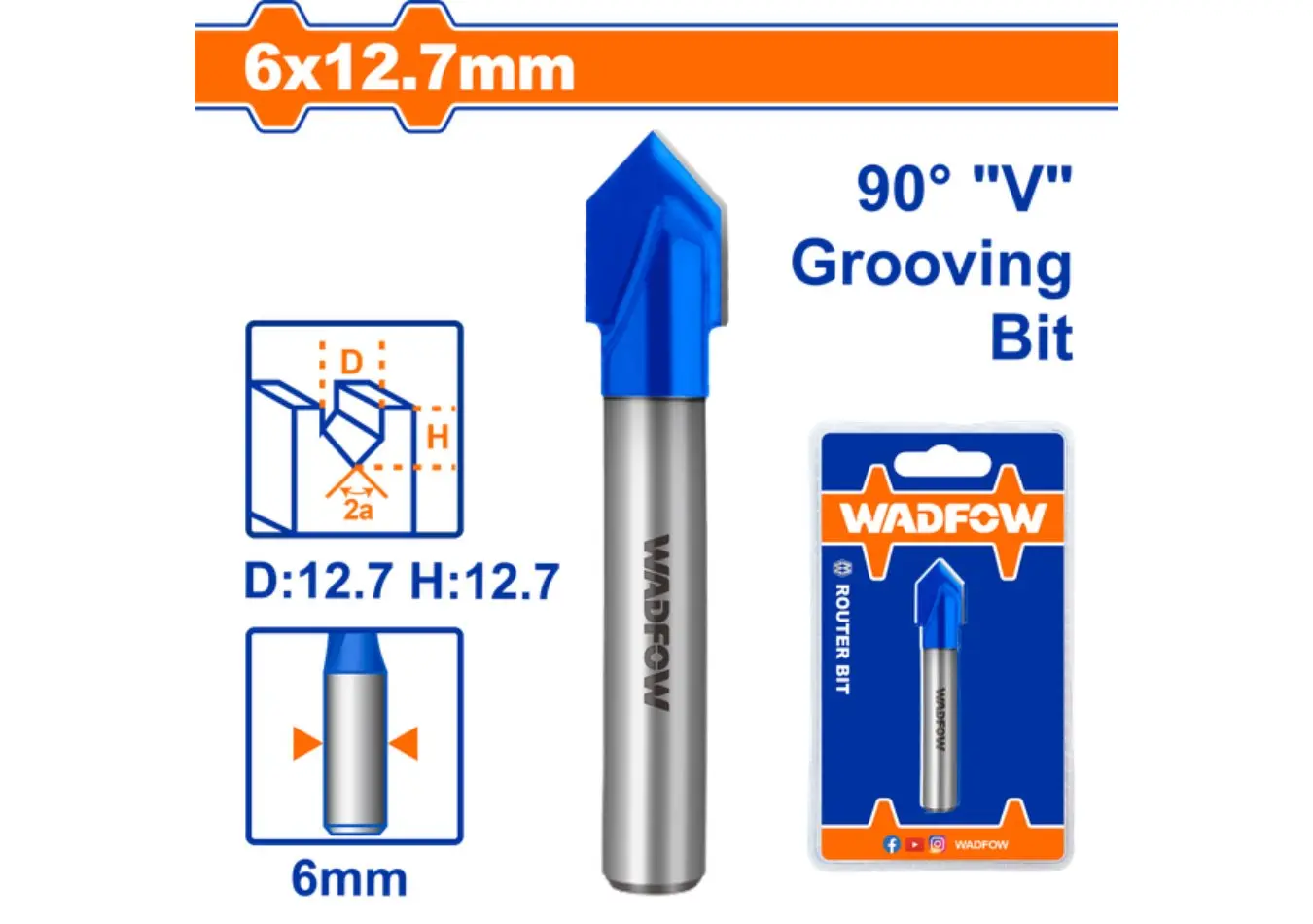 ريشة روتر حرف V قياس 12.7 × 6 مم WADFOW على كرت 6*12.7 - WRG2404