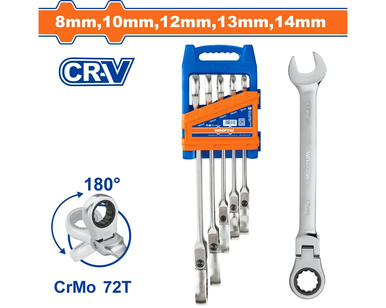 طقم 5 قطع مفتاح طرف طقطاق قابل للتعديل 8 - 14 مم WADFOW - WSP5205