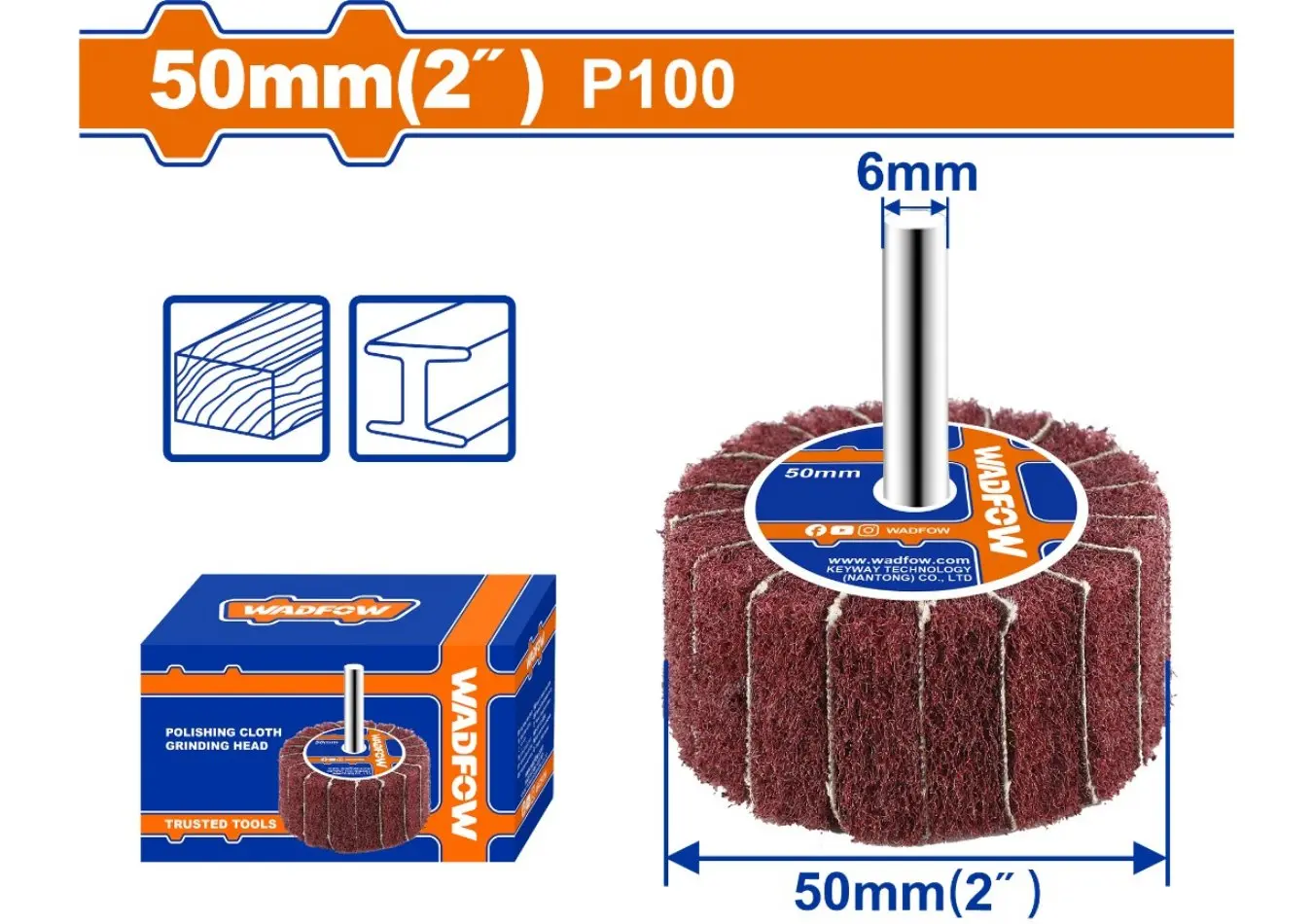 فرشاة برداغ على مثقب قياس 2 انش 50 مم نعومة 100 P من WADFOW - WYW0150