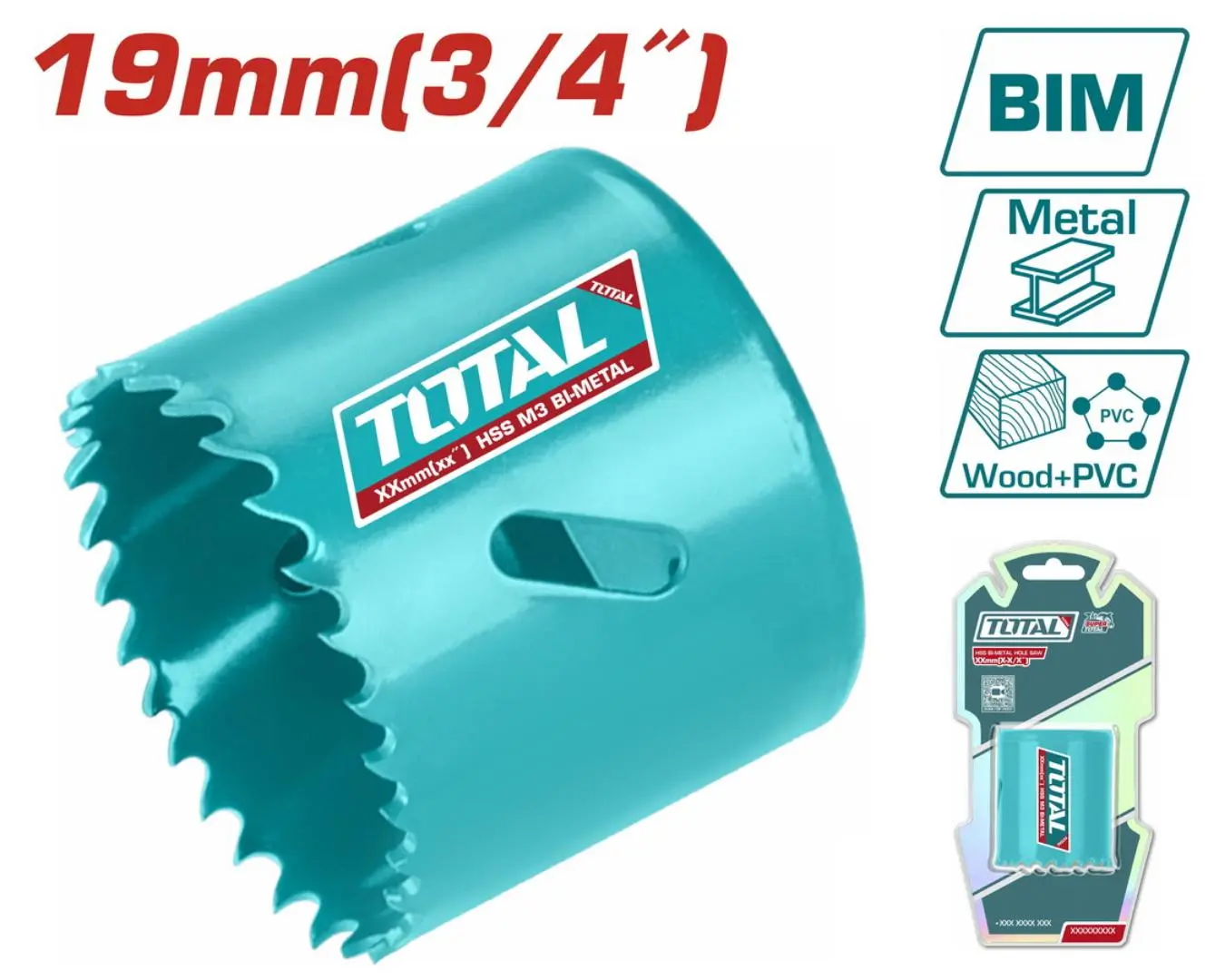 كاسة حفر معدن + خشب + PVC قياس 19 مم TOTAL - TAC410191