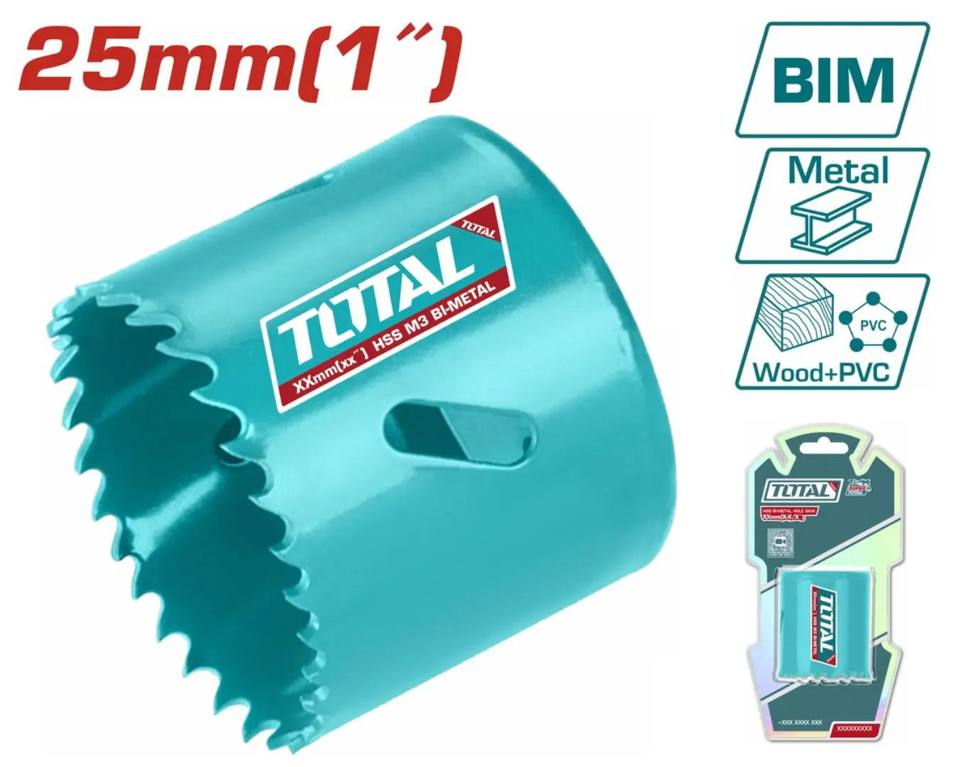 كاسة حفر معدن + خشب + PVC قياس 25 مم TOTAL - TAC410251