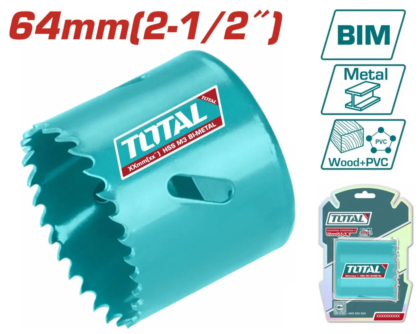 كاسة حفر معدن + خشب + PVC قياس 64 مم TOTAL - TAC410641