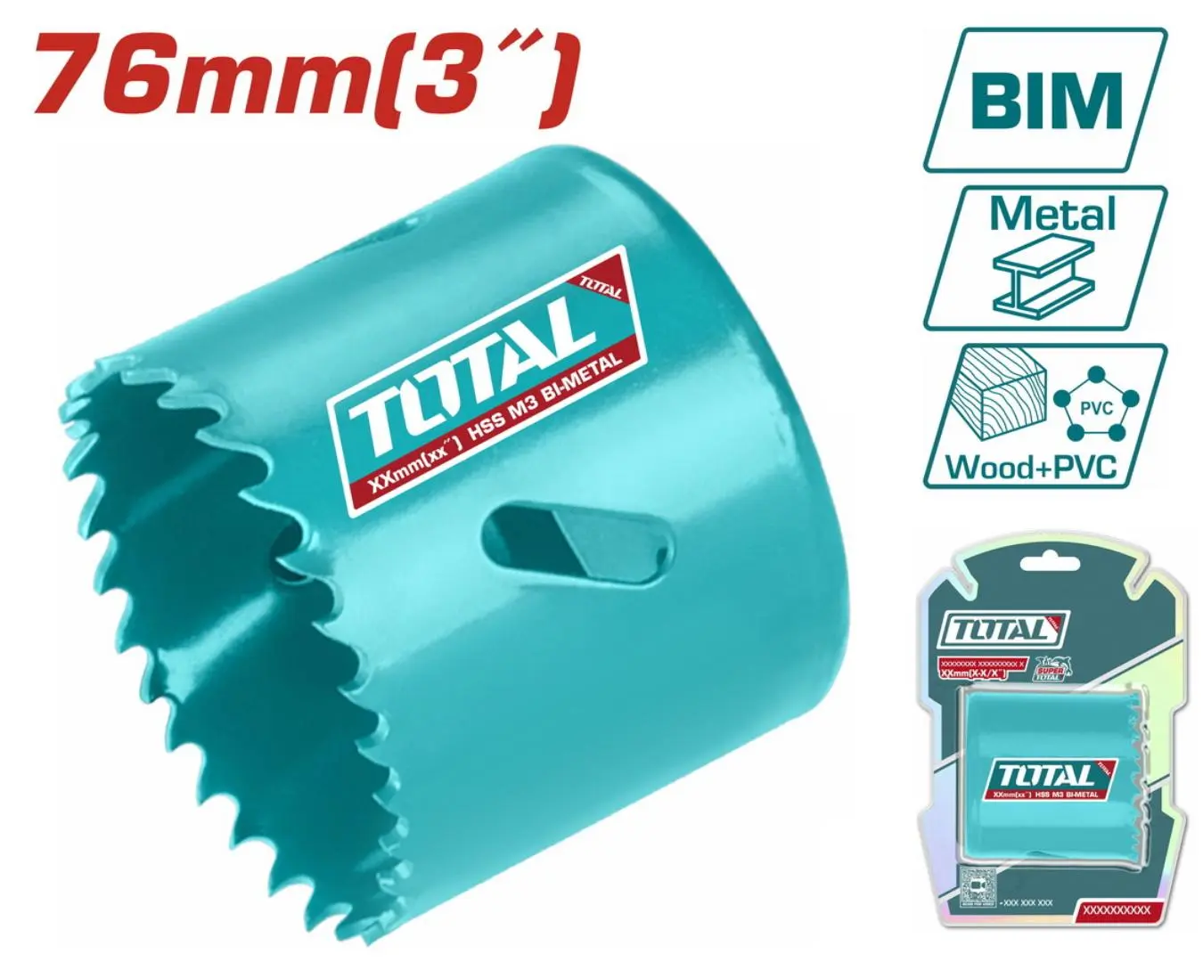 كاسة حفر معدن + خشب + PVC قياس 76 مم TOTAL - TAC410761
