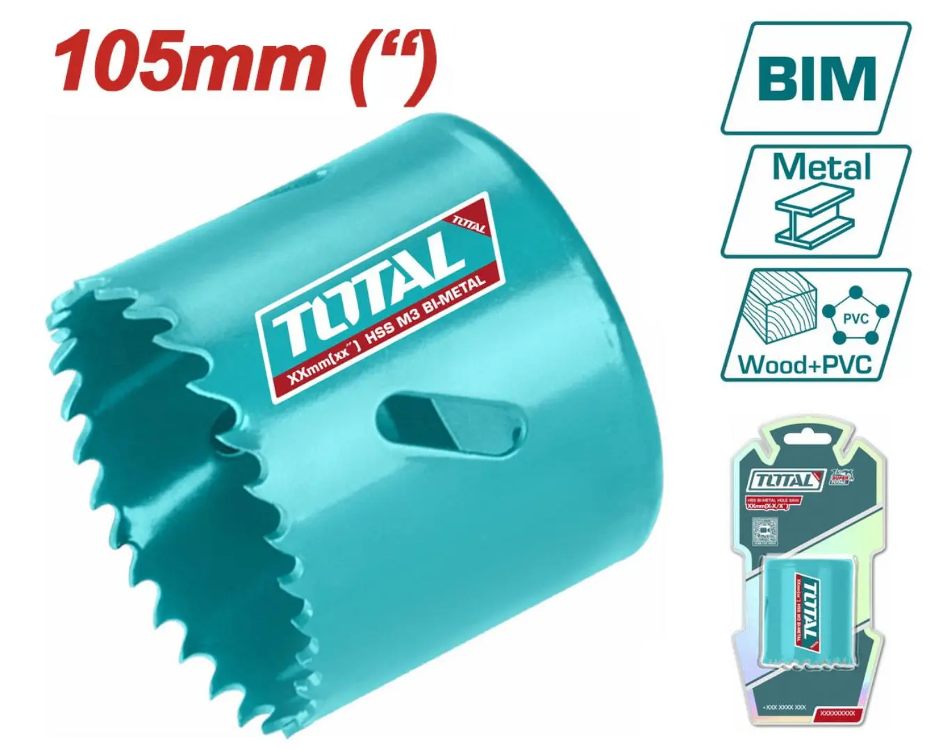 كاسة حفر معدن + خشب + PVC قياس 105 مم TOTAL - TAC411051