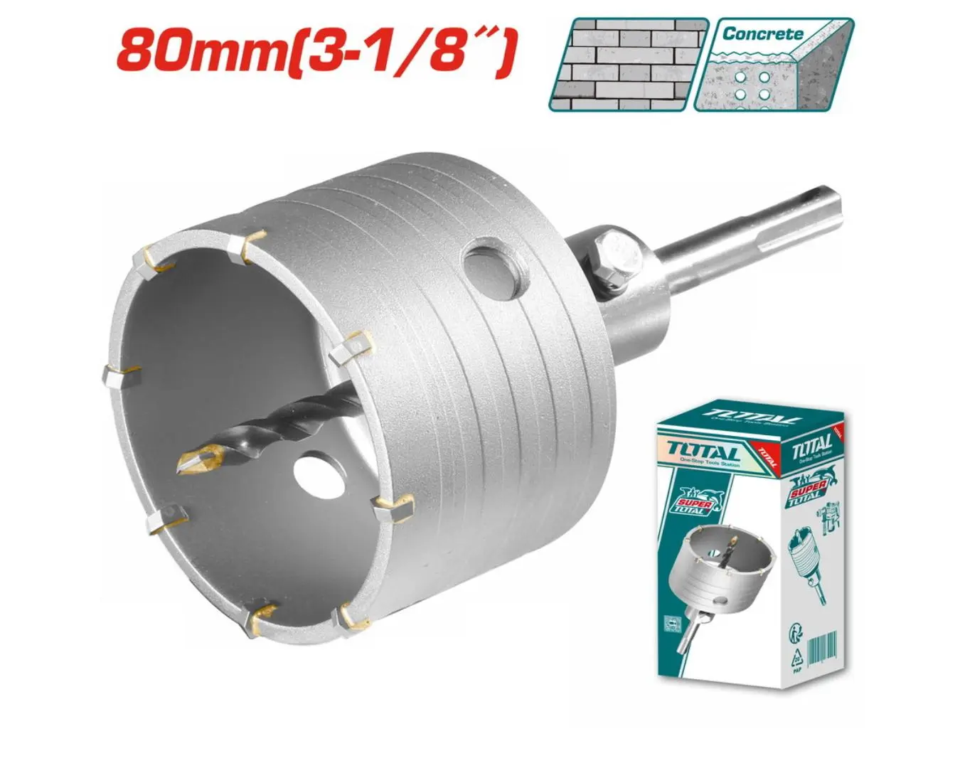 كاس حفر باطون قياس 80 مم TOTAL مع حامل sds - TAC430801