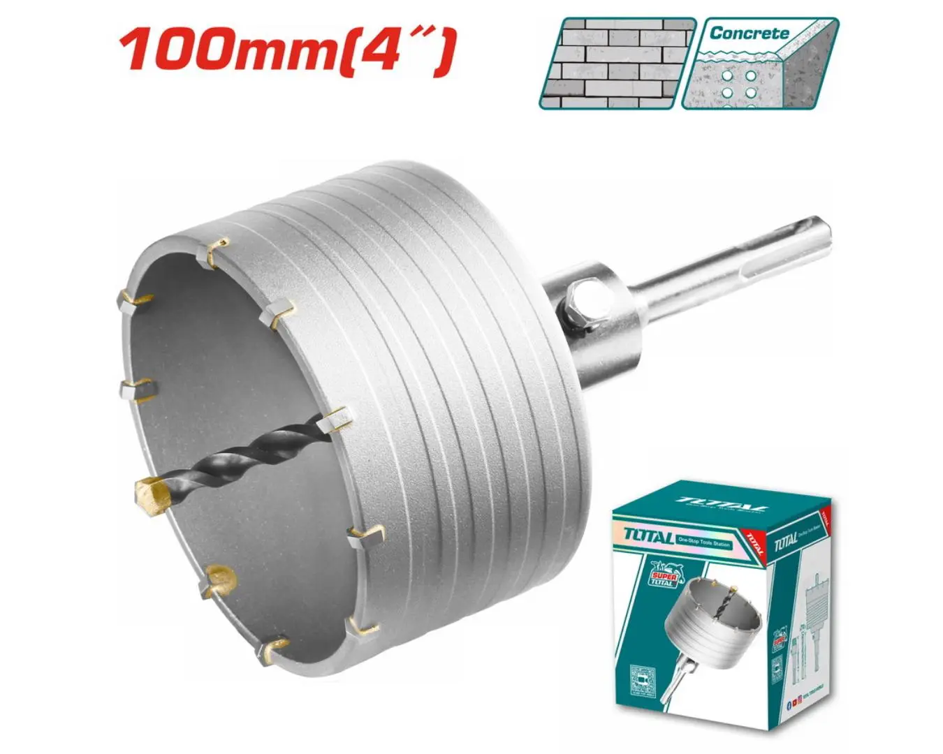 كاس حفر باطون قياس 100 مم TOTAL مع حامل sds - TAC431001
