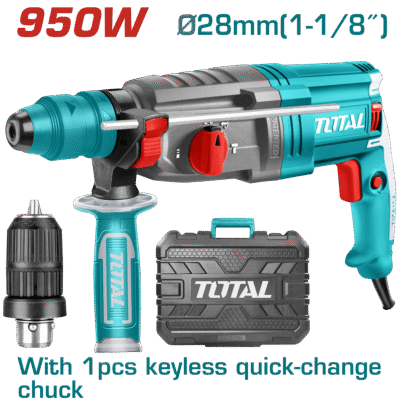 مثقب 950 واط باطون 28 مم 2.5 جول SDS PLUS +كوانة اتوماتيك + اكسسوارات ضمن حقيبة بلاستيك TOTAL - TH309288-2