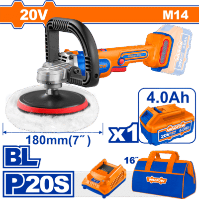 جلخ بطارية Brushless 20 فولت 7 انش مع بطارية 4 امبير وشاحن 2 امبير مع حقيبة قماشية 16 انش WADFOW - WHL1B181