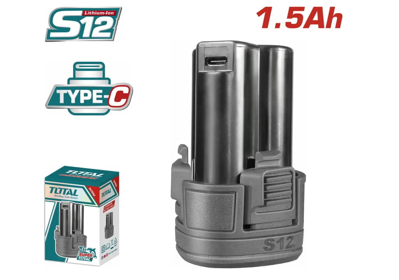 بطارية 12 فولت دائرية 1.5 امبير USP TYPE-C ماركة TOTAL - TBLI12153