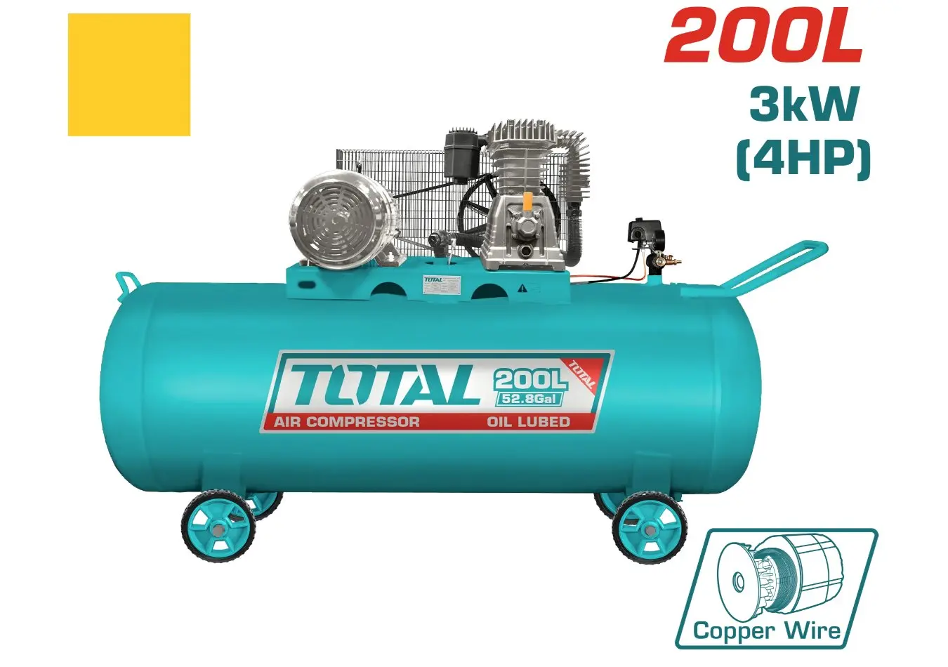 كمبرسور ضاغط هواء 200 لتر 4 حصان 220 فولت TOTAL ملف نحاس - TC1402002