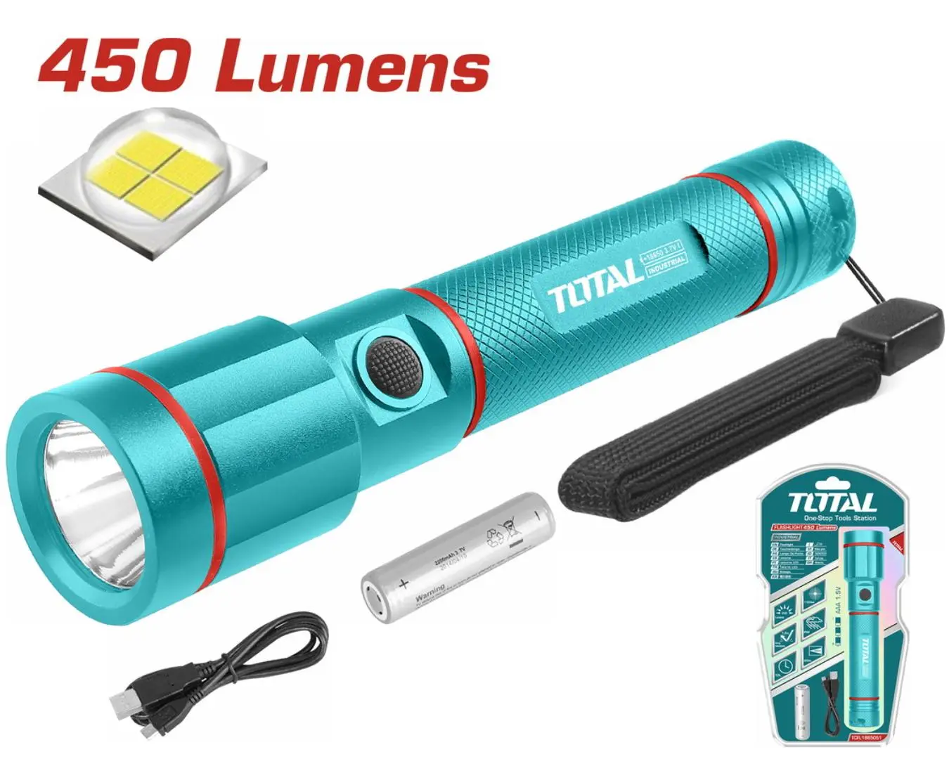بيل يدوي المنيوم 3 مستويات 50-150-450 لومينز 18-4 ساعة عمل مع بطارية 2000 صناعي TOTAL - TCFL1865051