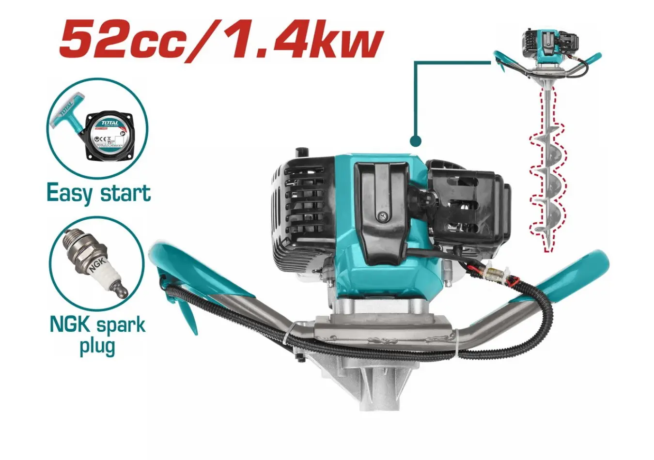 حفارة ارض زراعية بنزين 52 cc استطاعة 1.4 kw ماركة TOTAL - TEA55221-1