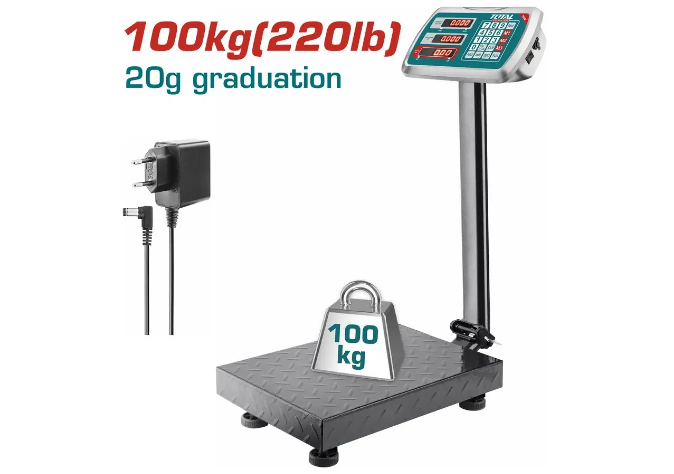 ميزان الكتروني 100 كغ دقة 20 غرام قياس 30*40 سم ماركة TOTAL - TESA31001