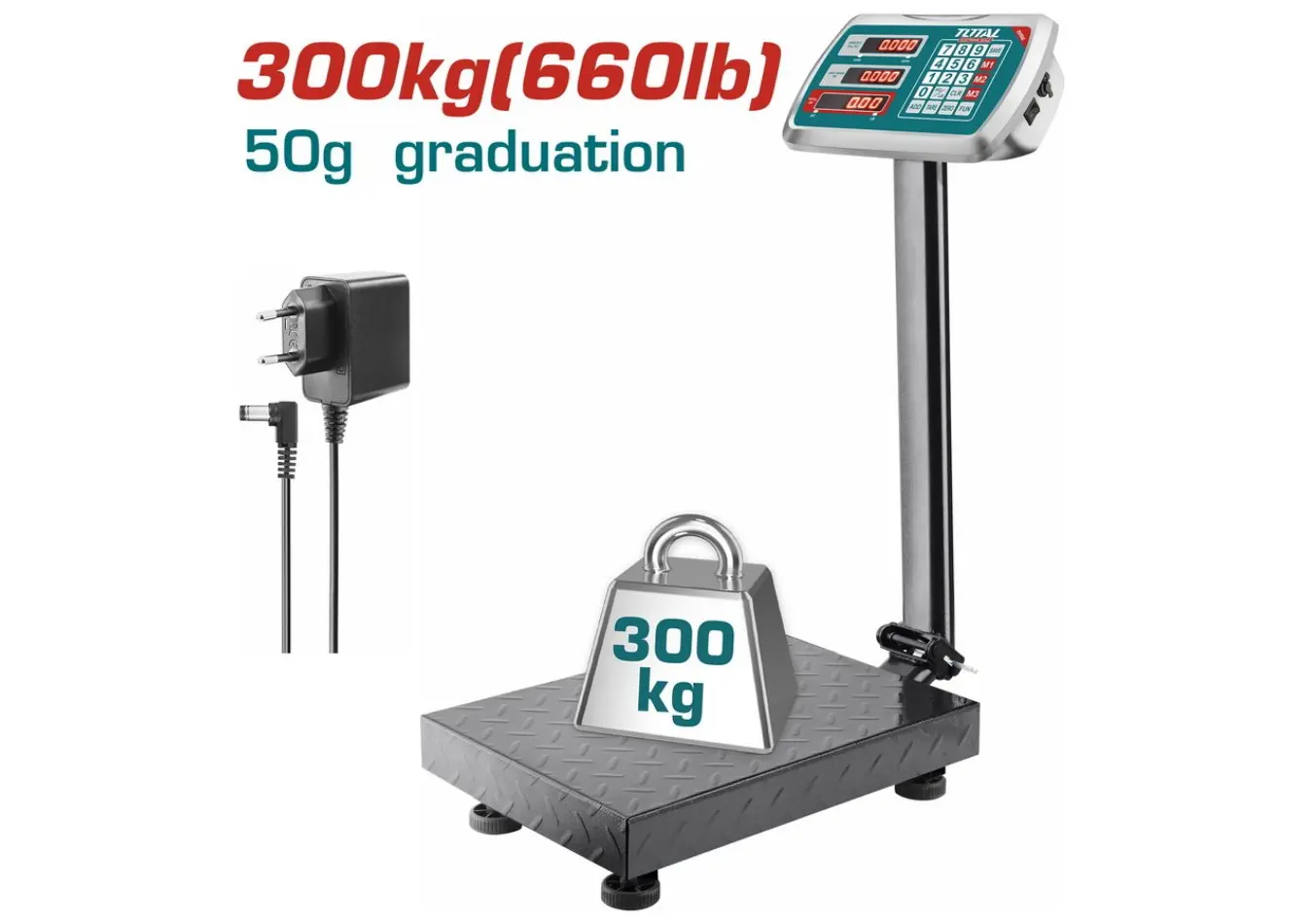 ميزان الكتروني 300 كغ دقة 50 غرام قياس 40*50 سم ماركة TOTAL - TESA33001