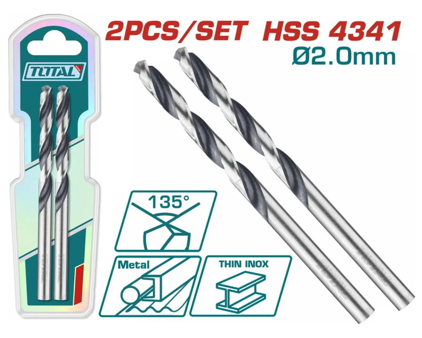 ريشة حديد 2 مم موديل HSS4341 عدد 2 على كرت ماركة TOTAL - TAC1200024