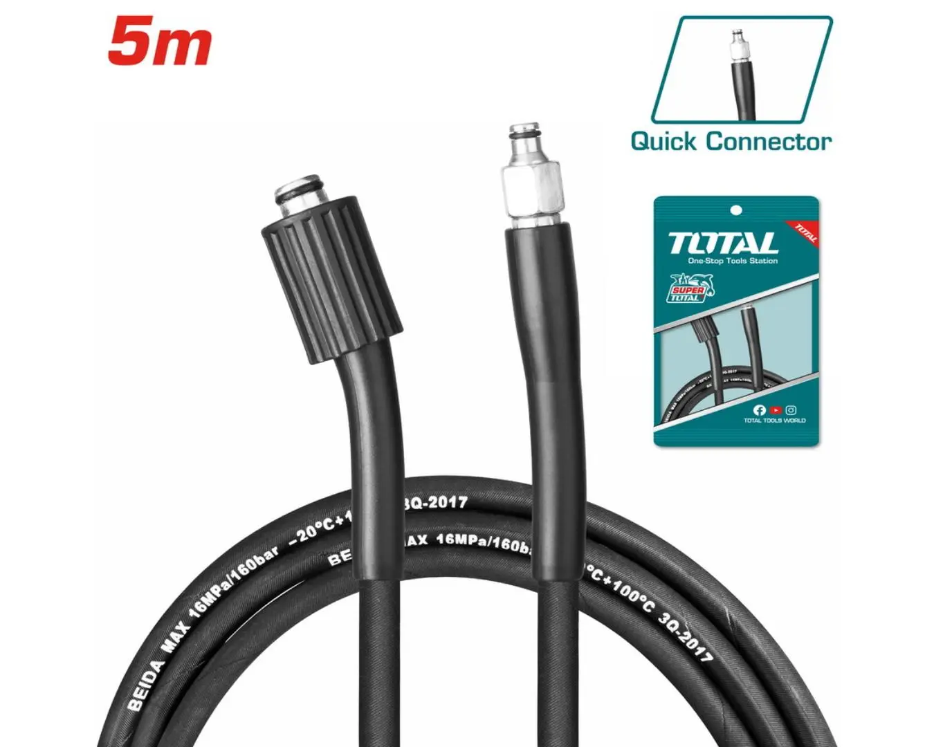 خرطوم مغسل 160 بار 5 متر دك ضغط عالي ( 1400-1800-2000-2500 ) TOTAL كبس - TGTHPH526