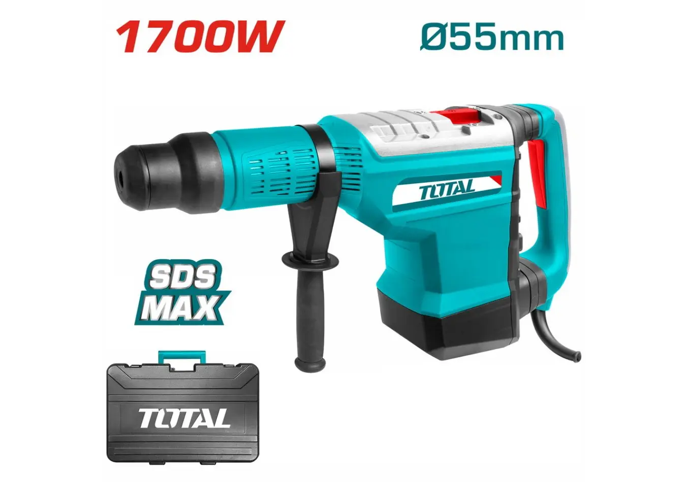 كسارة دق برم 1700 واط 55 مم 19 جول SDS MAX جسم بلاستيك مانع اهتزاز صناعي حقيبة بلاستيك دولاب حديث TO - TH117556