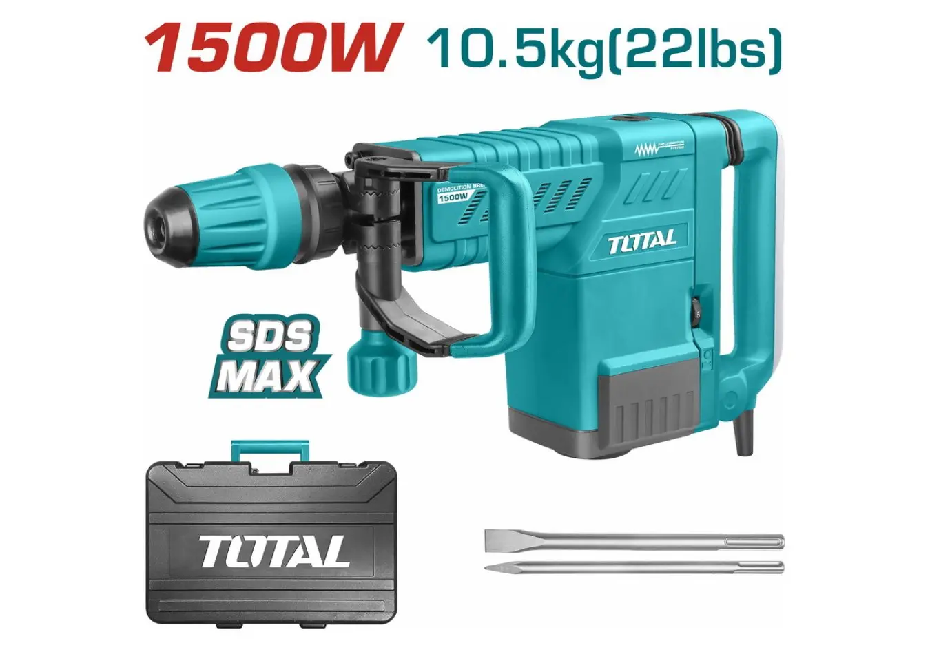 كسارة دق 1500 واط SDS MAX (مانع اهتزاز) ضمن حقيبة بلاستيك TOTAL - TH215002