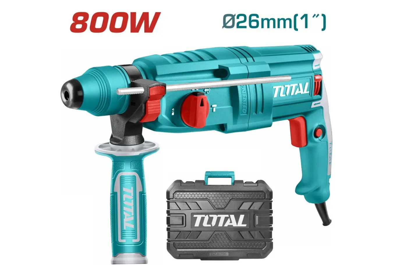 مثقب 800 واط 26 مم 2.5 جول SDS PLUS +اكسسوارات ضمن حقيبة بلاستيك TOTAL - TH308268