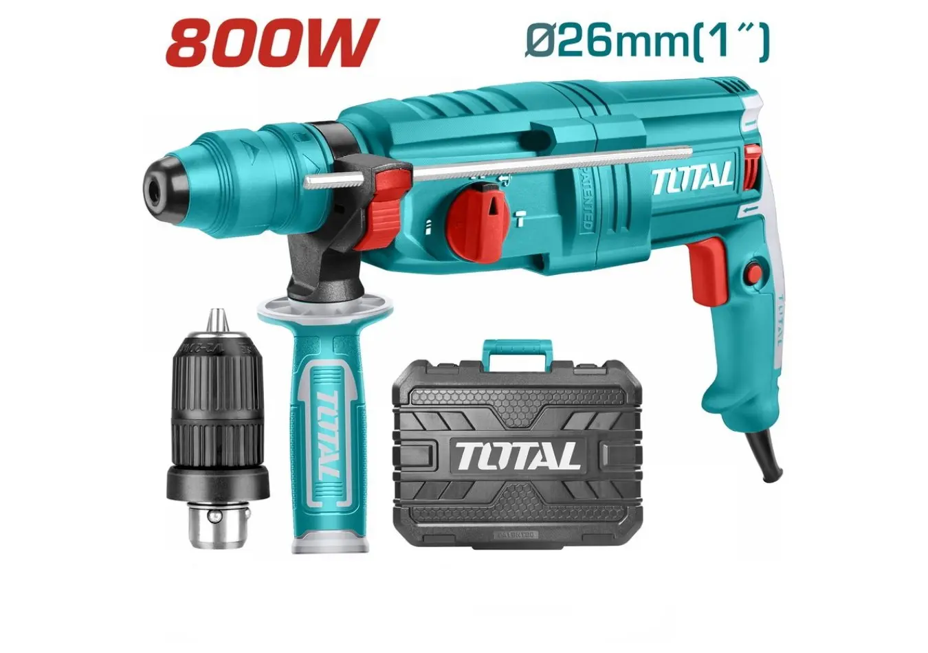 مثقب 800 واط 26 مم 2.5 جول SDS PLUS + كوانة اتوماتيك + اكسسوارات ضمن حقيبة بلاستيك TOTAL (( حديث )) - TH308268-2