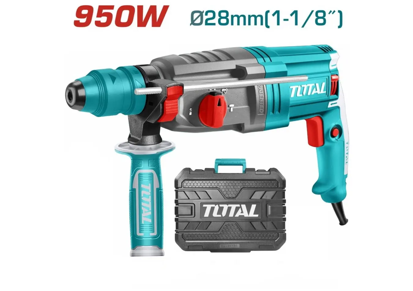مثقب 950 واط 28 مم 2.5 جول SDS PLUS + اكسسوارات ضمن حقيبة بلاستيك TOTAL - TH309288