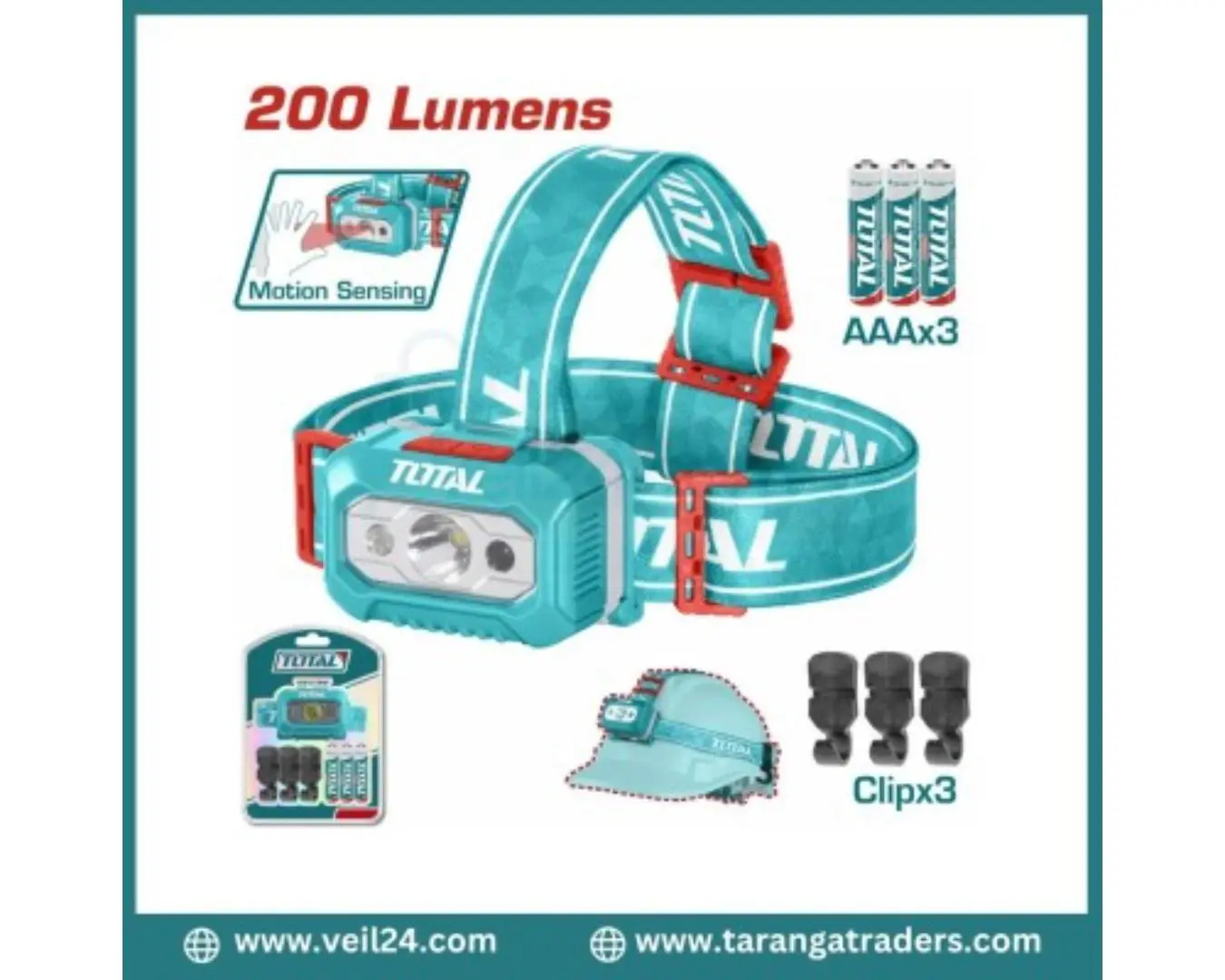 بيل على الراس 100 لومينز مدى 91 متر ضد المطر IPX4 على كرت TOTAL - THL013AAA5