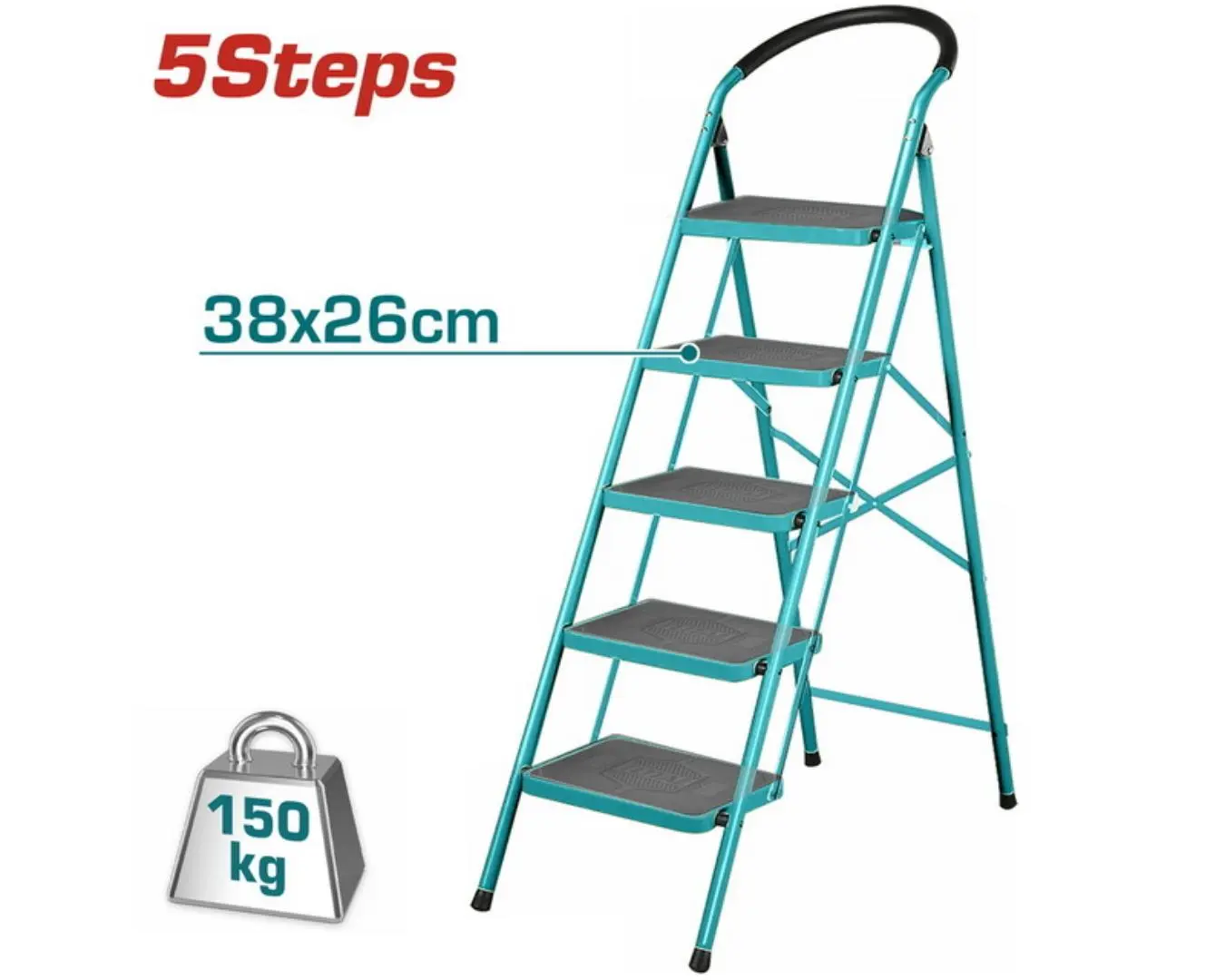 سلم حديد درجة عريضة كوشوك 5 درجات قياس 26 × 38 حمل 150 كغ ارتفاع 103 سمTOTAL - THLAD09051