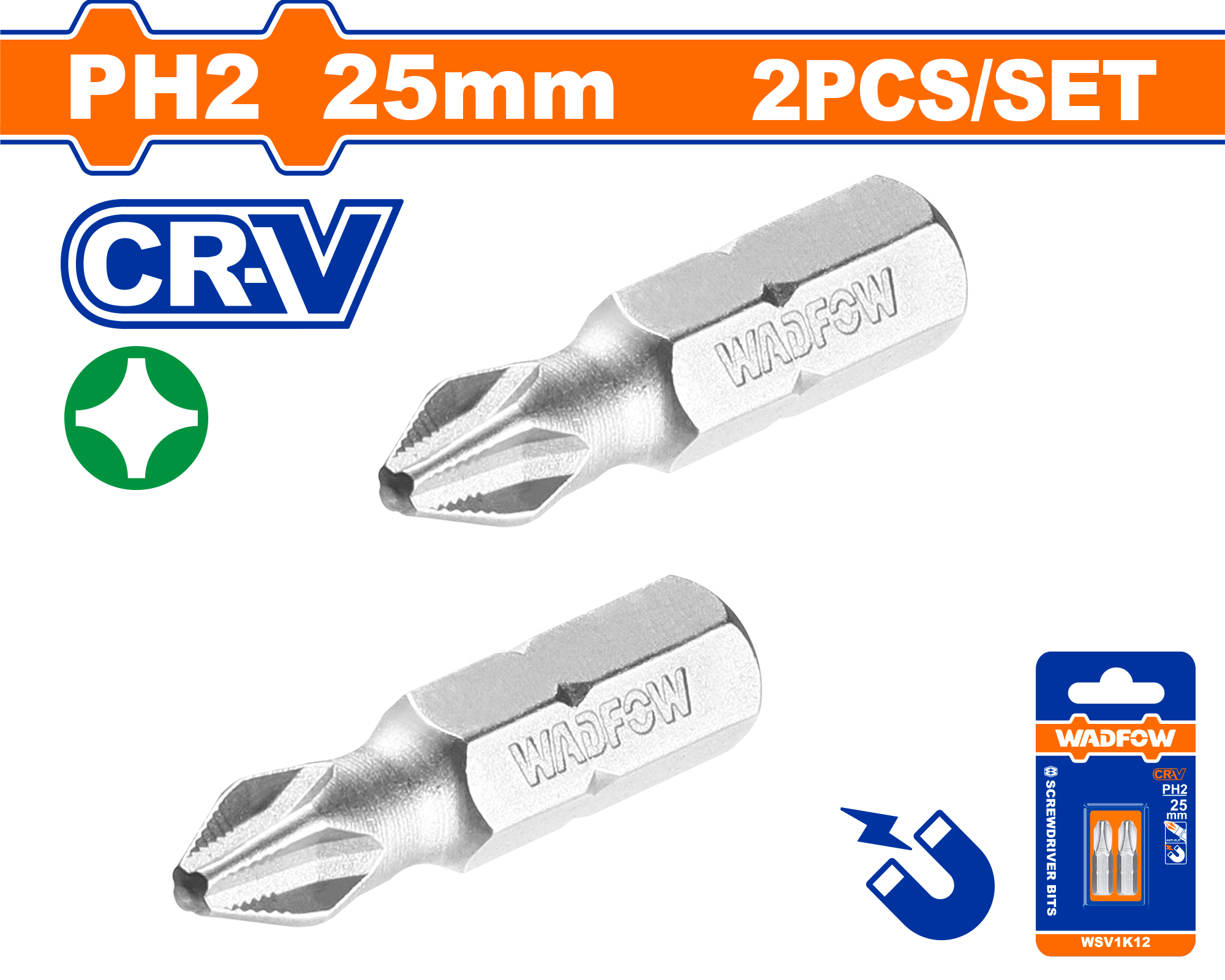 راس شد مصالب مغناطيس PH2*25 مجموعة قطعتين CRV .ماركة WADFOW - WSV1K12